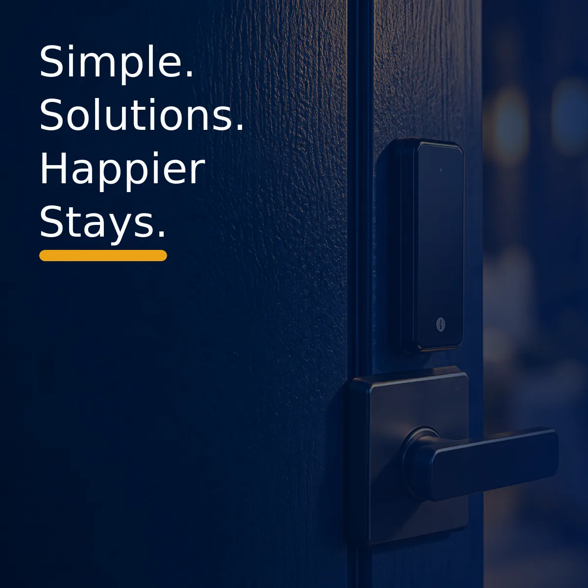 A smart lock on a front door at night.